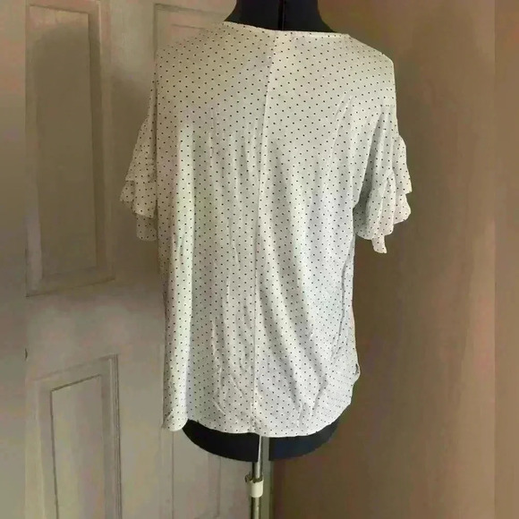AGNES large short sleeve white gray polkadot top blouse polkadot - Picture 3 of 4